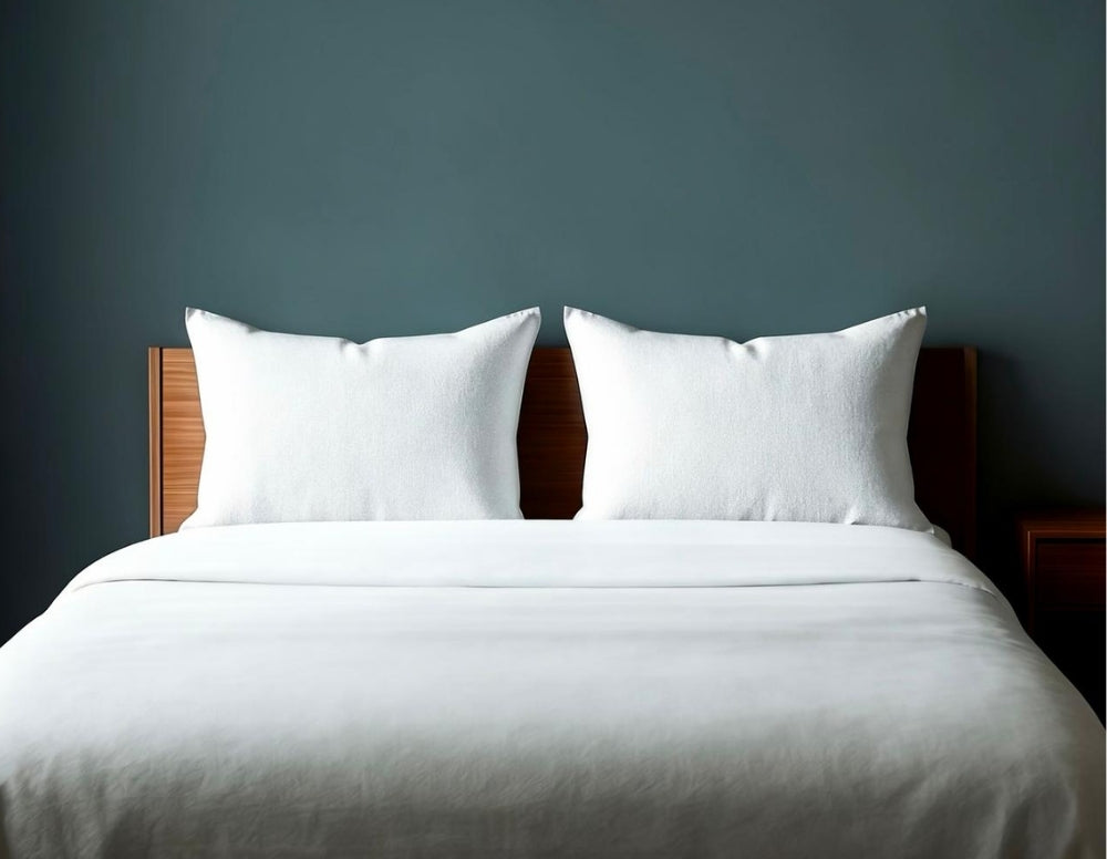 NUUN quilted pillow on mattress with bedding