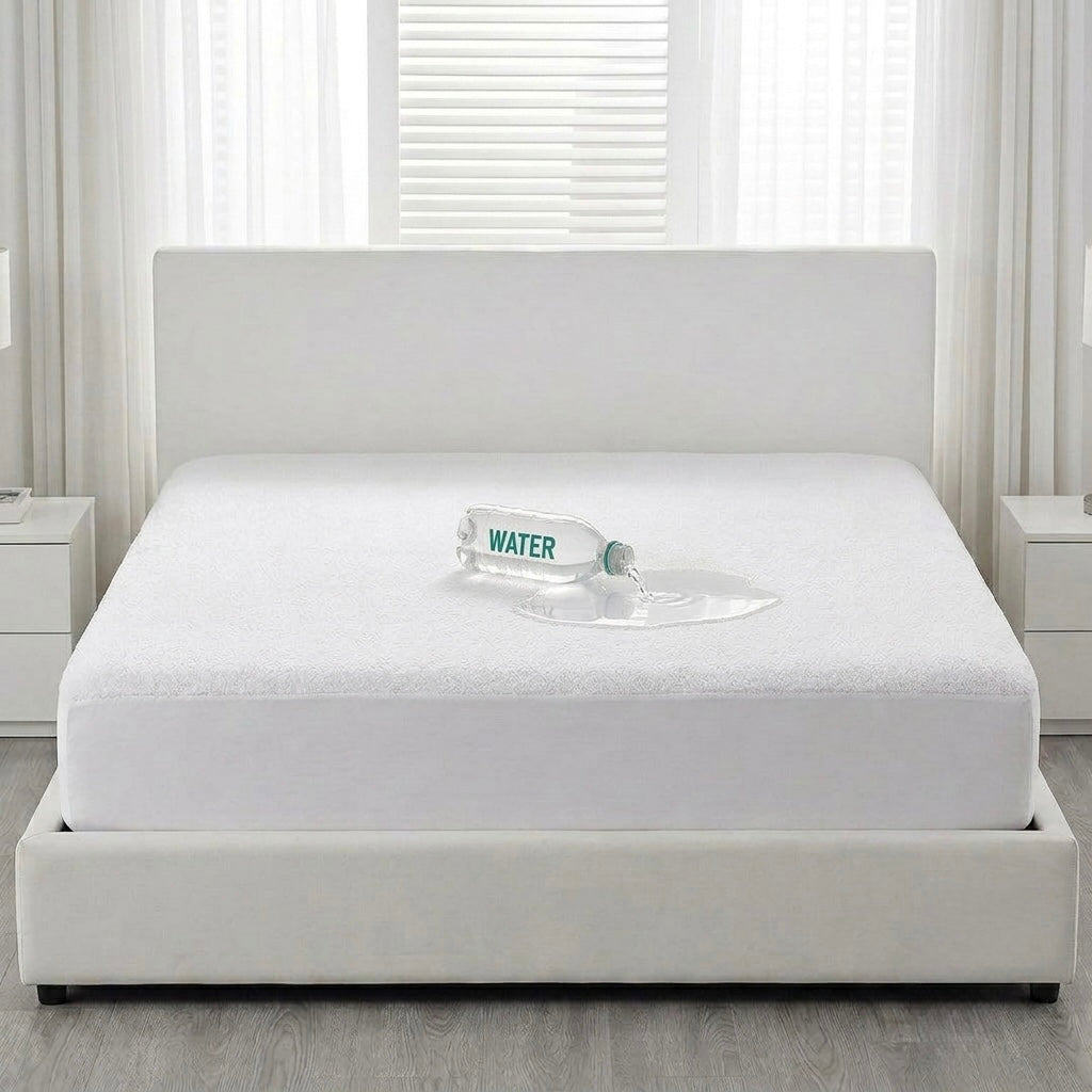 NUUN waterproof mattress protector 300 GSM fitted sheet on bed